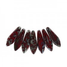Czech Glass Daggers beads 5x16mm Opaque red picasso